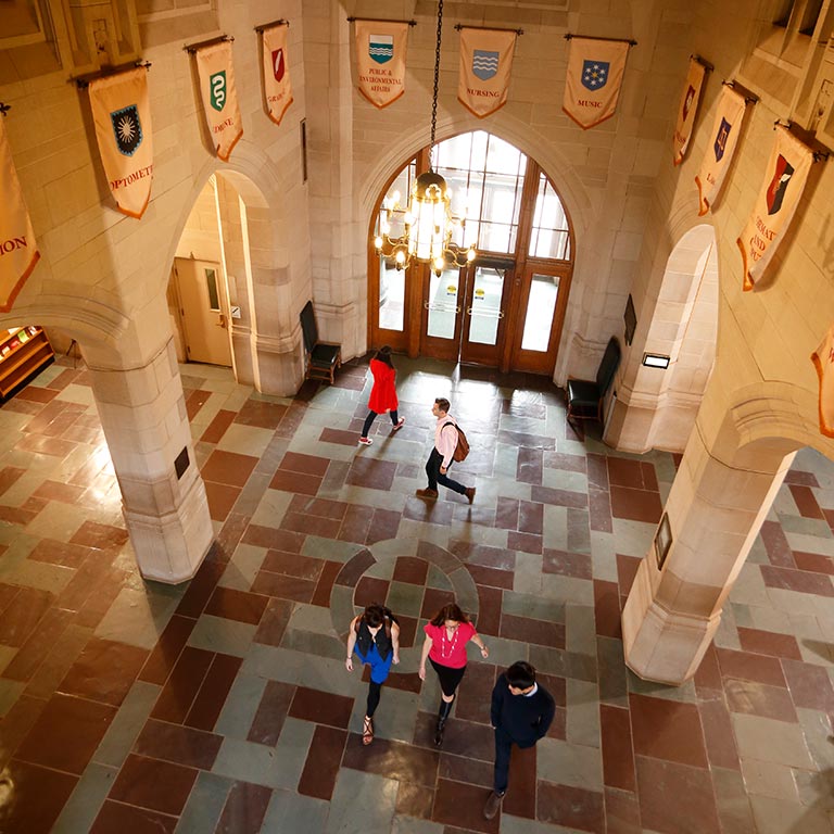 An overhead view of the inside of the Indiana Memorial Union